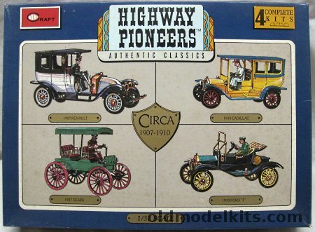 Minicraft 1/32 Highway Pioneers (ex Gowland / Revell) 1907 Renault / 1910 Cadillac / 1907 Sears Buggy / 1910 Ford T, 1502 plastic model kit